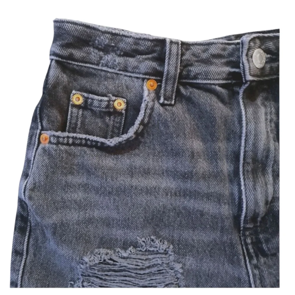 Topshop Blue Jean Shorts Distressed High-Waisted - Picture 2 of 5